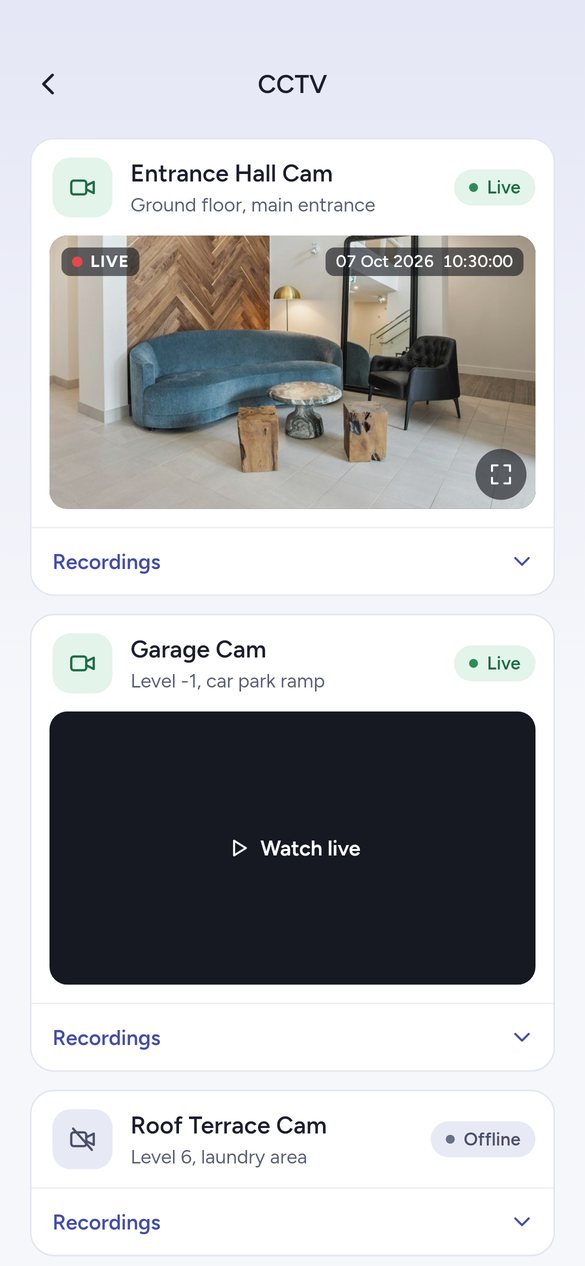 The Clearcommon app: CCTV, the entrance hall camera live