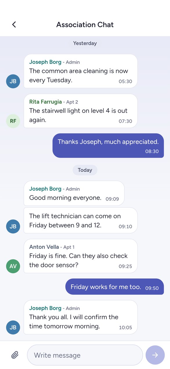 The Clearcommon app: the association chat
