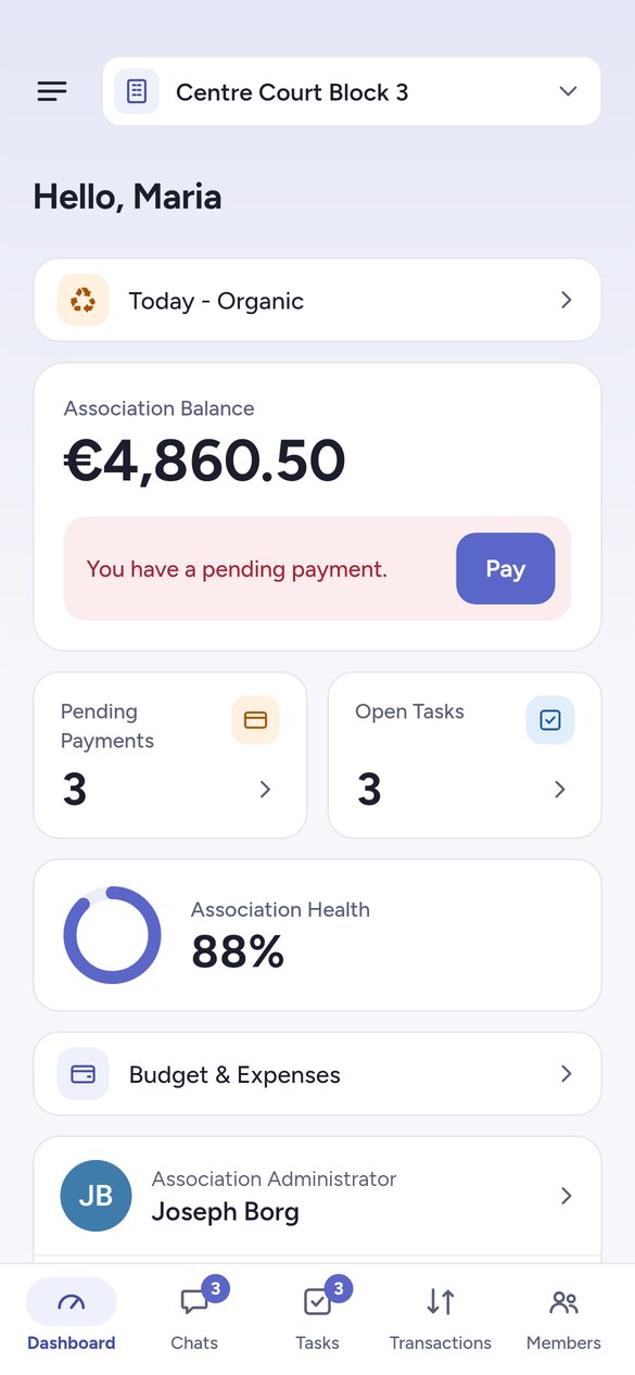 The Clearcommon app: the dashboard